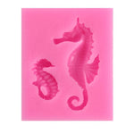 2 Stück Seepferdchen DIY Modellierform Fondant Silikon Kuchen Schokoladenform Backwerkzeug, Seepferdchen-Form (Pink), Seepferdchen-Form (Grau)