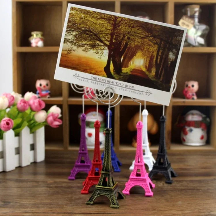 Mini-Eiffelturm-Form-Desktop-Statue Informationszettelhalter Fotoclip Home Art Deco Geschenk, zufällige Farblieferung, Eiffelturm-Form-Kartenhalter