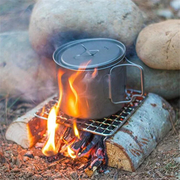 Outdoor-Camping-Topfgestell, quadratisch, aus 304er Edelstahl, Grillgitter, einfacher Holzfeuer-Ofen-Grill
