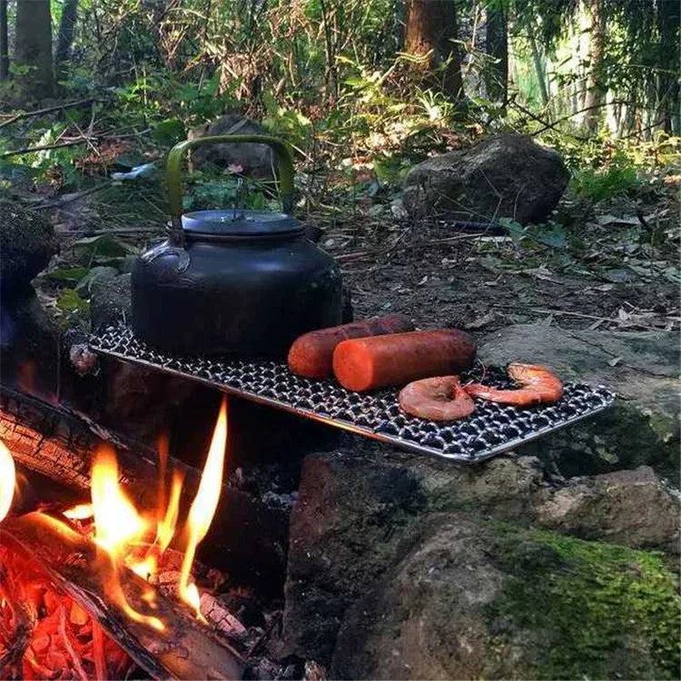 Outdoor-Camping-Topfgestell, quadratisch, aus 304er Edelstahl, Grillgitter, einfacher Holzfeuer-Ofen-Grill