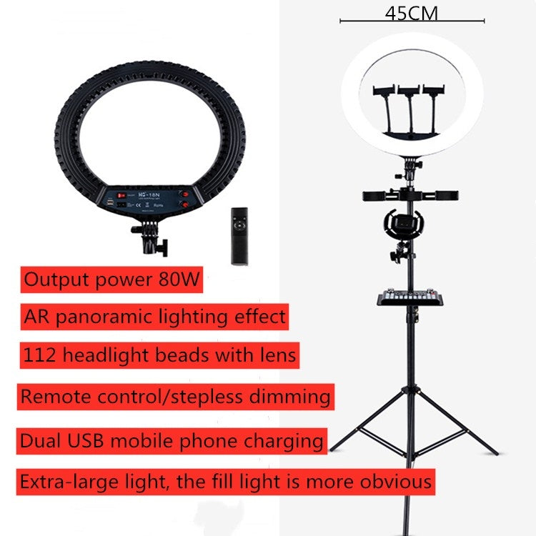 HQ-18N 18 Zoll 45cm LED Ring Vlogging Fotografie Video Lichtset mit Fernbedienung & Telefonhalterung & 2,1m Stativhalterung, EU-Stecker, 18 Zoll