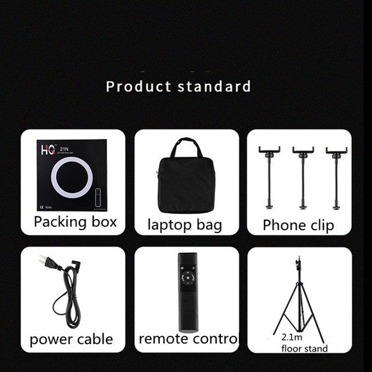 HQ-18N 18 Zoll 45cm LED Ring Vlogging Fotografie Video Lichtset mit Fernbedienung & Telefonhalterung & 2,1m Stativhalterung, EU-Stecker, 18 Zoll