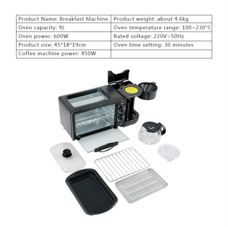 3-in-1 Elektrische Frühstücksmaschine Multifunktions Kaffeemaschine + Bratpfanne + Mini-Ofen Haushalts-Brotpizzaofen, 3-in-1 Multifunktionskaffeemaschine