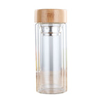 Teeflaschen aus Glas mit Sieb, Bambusdeckel, doppelwandig, kurz, tragbare Outdoor-Flasche, 350 ml, 450 ml