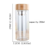 Teeflaschen aus Glas mit Sieb, Bambusdeckel, doppelwandig, kurz, tragbare Outdoor-Flasche, 350 ml, 450 ml