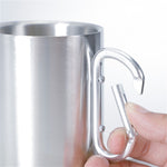 Edelstahl Doppelwandige Wasserbecher Kaffeetasse mit Karabinergriff, Zufällige Farblieferung, Kaffeetasse mit Karabiner