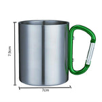 Edelstahl Doppelwandige Wasserbecher Kaffeetasse mit Karabinergriff, Zufällige Farblieferung, Kaffeetasse mit Karabiner