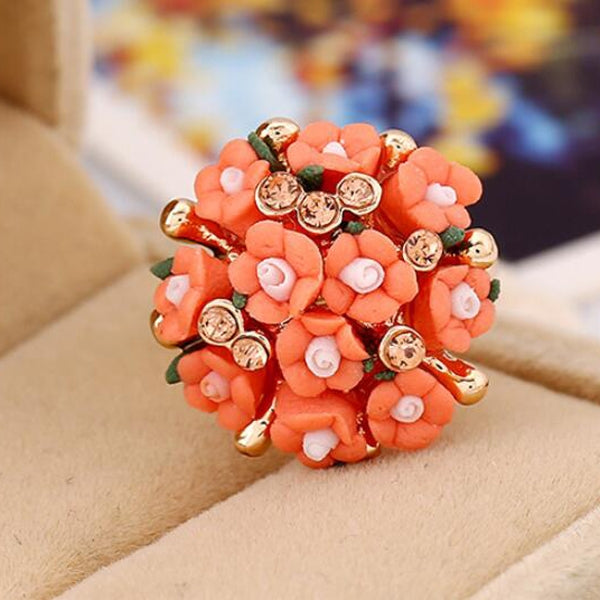 Modischer Keramik-Blumenring für Damen Verstellbare Hochzeitsringe Schmuck, Grün, Blau, Weiß, Hellrosa, Lila, Rot, Orangerot
