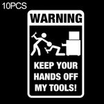 10 PCS QYPF 11.8CM18.3CM Tool Box Warning Sticker Funny Prank Graphic Car Sticker Black/Silver Vinyl Decoration Graphic, 11.8x18.3CM, Black, Silver