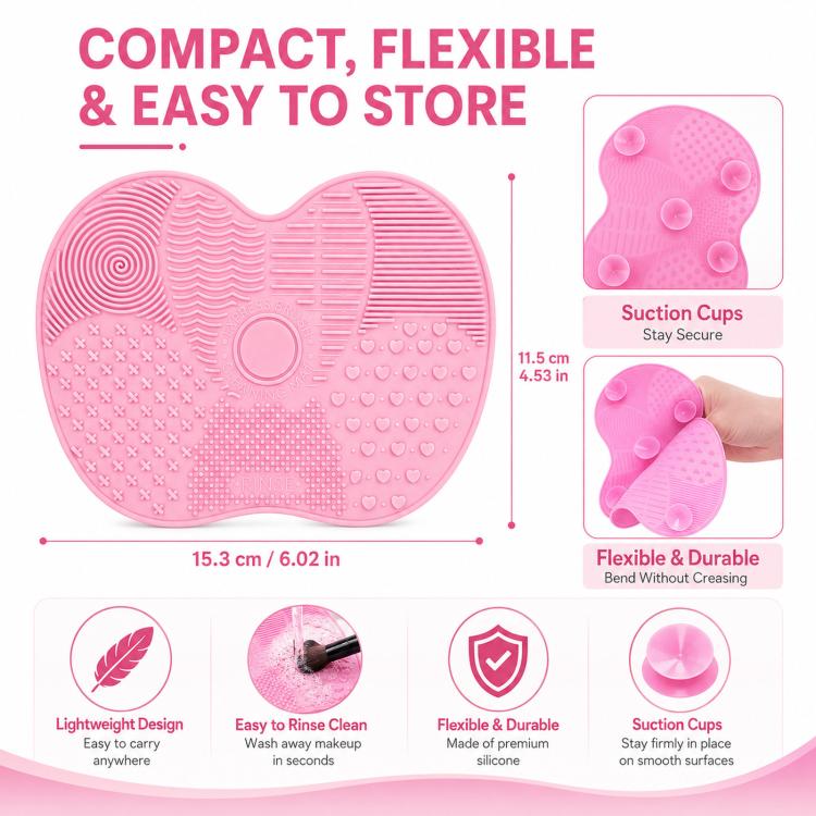 Silikon-Reinigungsmatte für Kosmetikpinsel, Augenbrauenpinsel, Reinigungspad, Scheuerbrett, Make-up-Reinigungswerkzeug, Pink, Grün, Schwarz, Dunkelviolett, Hellviolett, Rosenrot