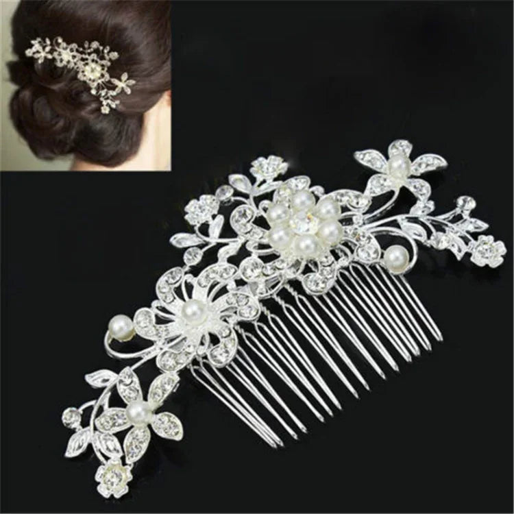 Romantische Haarspangen mit Kristallperlen und Blumen, Strass-Tiara, Brautkrone, Haarnadeln, Brautkamm
