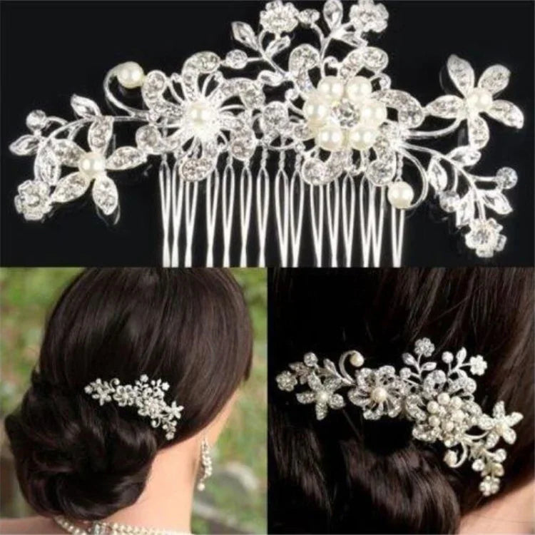 Romantische Haarspangen mit Kristallperlen und Blumen, Strass-Tiara, Brautkrone, Haarnadeln, Brautkamm