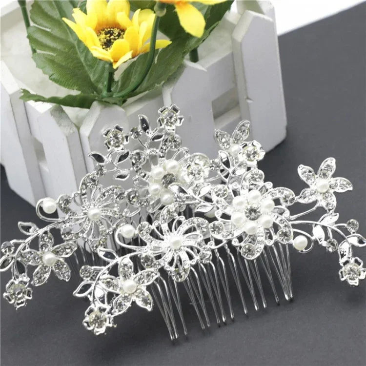 Romantische Haarspangen mit Kristallperlen und Blumen, Strass-Tiara, Brautkrone, Haarnadeln, Brautkamm