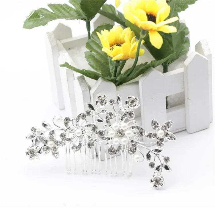 Romantische Haarspangen mit Kristallperlen und Blumen, Strass-Tiara, Brautkrone, Haarnadeln, Brautkamm