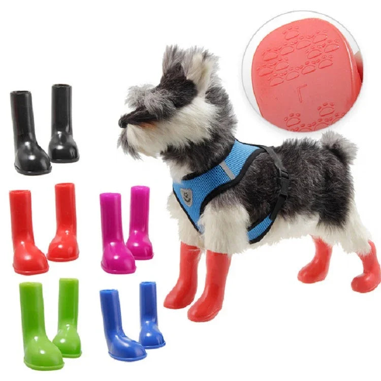 4er-Set wasserdichte, rutschfeste Hunde-Regenstiefel, Größen: S, M, L