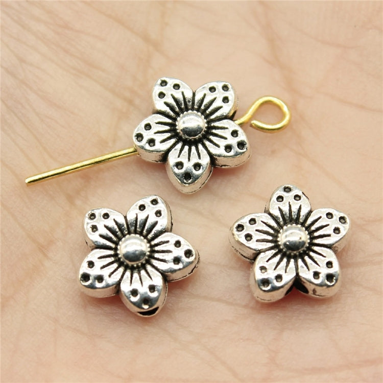 30 STK Tibetische Silberlegierung Blumenanhänger Perlen Blumen-Abstandshalter Perlen Anhänger, Größe: 9x9x5mm