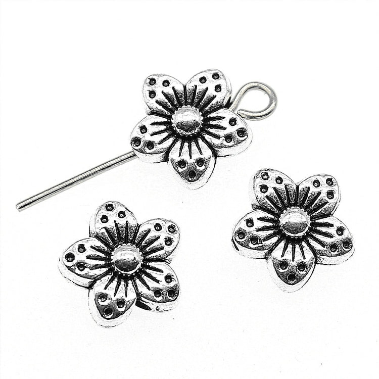 30 STK Tibetische Silberlegierung Blumenanhänger Perlen Blumen-Abstandshalter Perlen Anhänger, Größe: 9x9x5mm