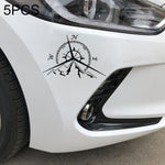 5 PCS NSWE Fashion Mountains Compass Rose Decal Nautical Compass Navigate Car Sticker, Size: 13.7x9.4cm, 5 PCS Black, 5 PCS  Silver