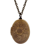 Vintage Antike Bronze Blumenmuster Gravierte Oval Medaillon Bilder Andenken Foto Box Halskette