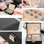 Tragbare Leder Schmuck Aufbewahrungsbox Halsketten Ringe Uhren Aufbewahrungsbox, Doppelschichtig