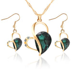 Cute Heart Shaped Crystal Stud Necklace Jewellery Set