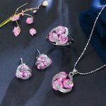 Fashion Cubic Zirconia Knot Earrings Necklace Ring Set for Women, 7, 9, 6, 8