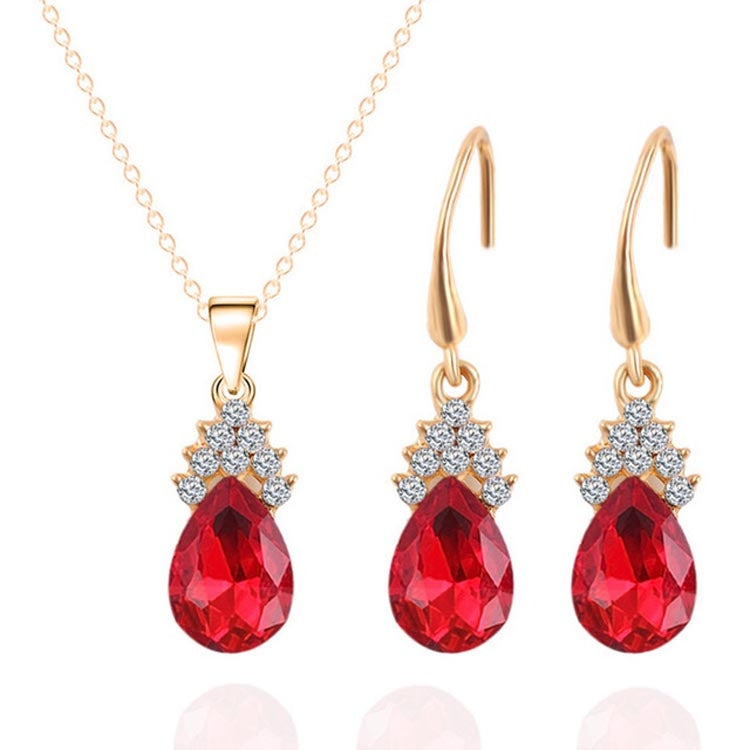 Modische Diamant Damen Kristall Zirkon Tropfen Halskette Ohrring Set