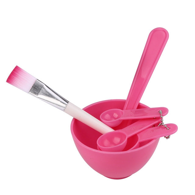 4-in-1 DIY-Gesichtsmasken-Set mit Rührschüssel, Pinsel, Löffel und Stäbchen – Professionelles Gesichtspflege-Set für Frauen, erhältlich in Rot, Blau, Lila und Hellgelb