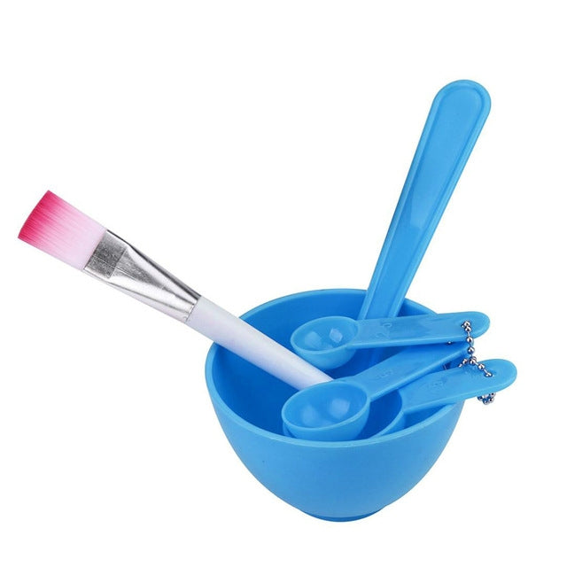 4-in-1 DIY-Gesichtsmasken-Set mit Rührschüssel, Pinsel, Löffel und Stäbchen – Professionelles Gesichtspflege-Set für Frauen, erhältlich in Rot, Blau, Lila und Hellgelb