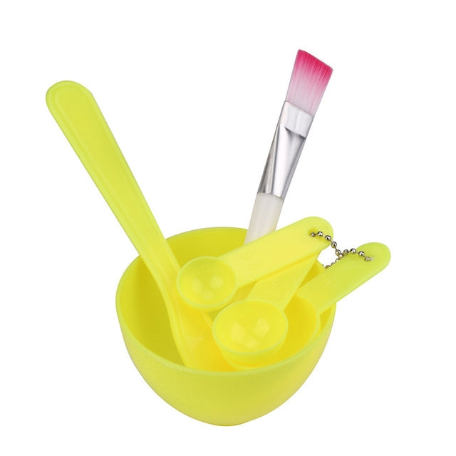 4-in-1 DIY-Gesichtsmasken-Set mit Rührschüssel, Pinsel, Löffel und Stäbchen – Professionelles Gesichtspflege-Set für Frauen, erhältlich in Rot, Blau, Lila und Hellgelb