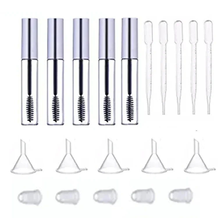 5-teiliges Set: 12 ml leere Mascara-Tuben mit Wimpernbürstchen + 5 Trichter und Pipetten für selbstgemachte Rizinusöl-Behälter
