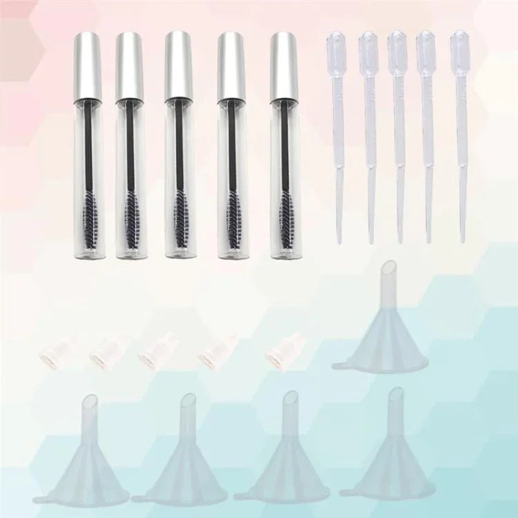 5-teiliges Set: 12 ml leere Mascara-Tuben mit Wimpernbürstchen + 5 Trichter und Pipetten für selbstgemachte Rizinusöl-Behälter