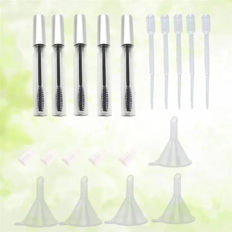 5-teiliges Set: 12 ml leere Mascara-Tuben mit Wimpernbürstchen + 5 Trichter und Pipetten für selbstgemachte Rizinusöl-Behälter