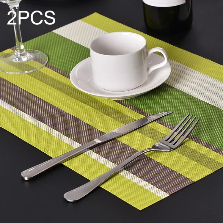 2 STÜCK Küchen-Esstisch-Platzset-Servietten Hitzebeständige PVC-Streifenmatte Platzsets Manteles Untersetzer Tassenunterlage