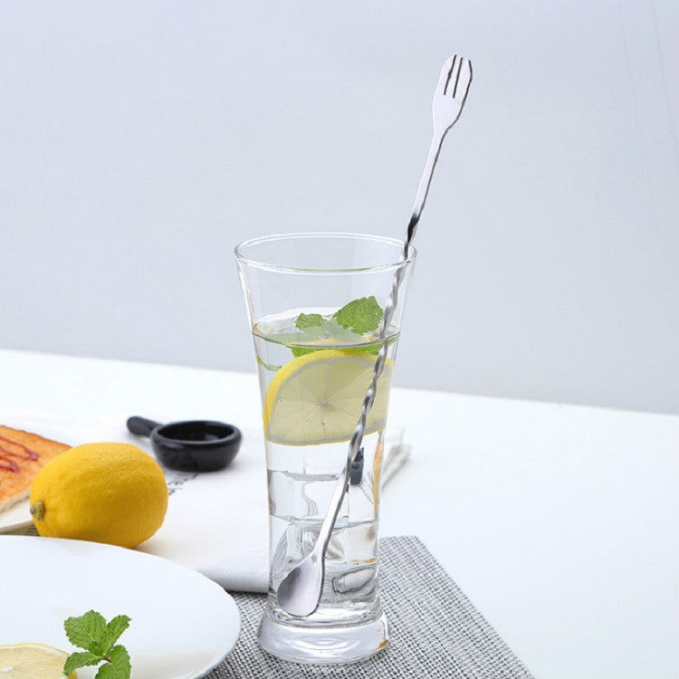2 Stück Edelstahl Gabel Löffel Cocktail Eisrührer Doppelkopf Weinmischstab