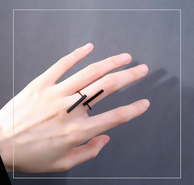 Kreative einfache geometrische offene Fingerringe Persönlichkeitsschmuck, Schwarz, Silber, Gold