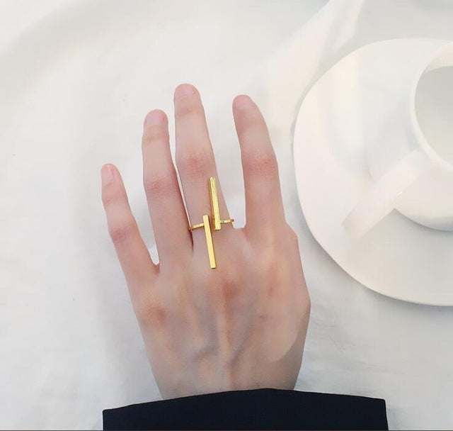Kreative einfache geometrische offene Fingerringe Persönlichkeitsschmuck, Schwarz, Silber, Gold