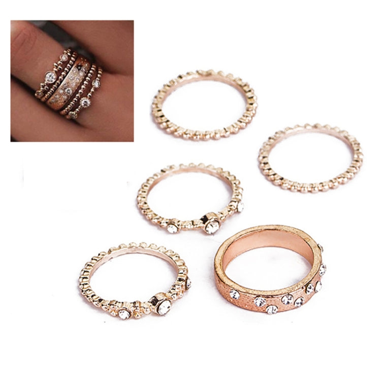 5er-Set modische Damen Rosen-Gold Strass elegante Ringe Schmuckset, Größen 6, 7, 8, 9, 10