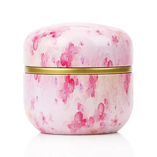 HOOMIN Teedose Teeglas Aufbewahrungsbehälter Teedosen Matcha Behälter Mini Kaffeepulver Organizer Dosen Multifunktions Rund Metall, Kirschfarbe, Moshan Blüte