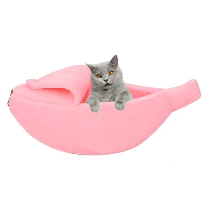 Kreatives Katzenstreu-Nest in Bananenform für den Winter, Größen: S, M, L, XL