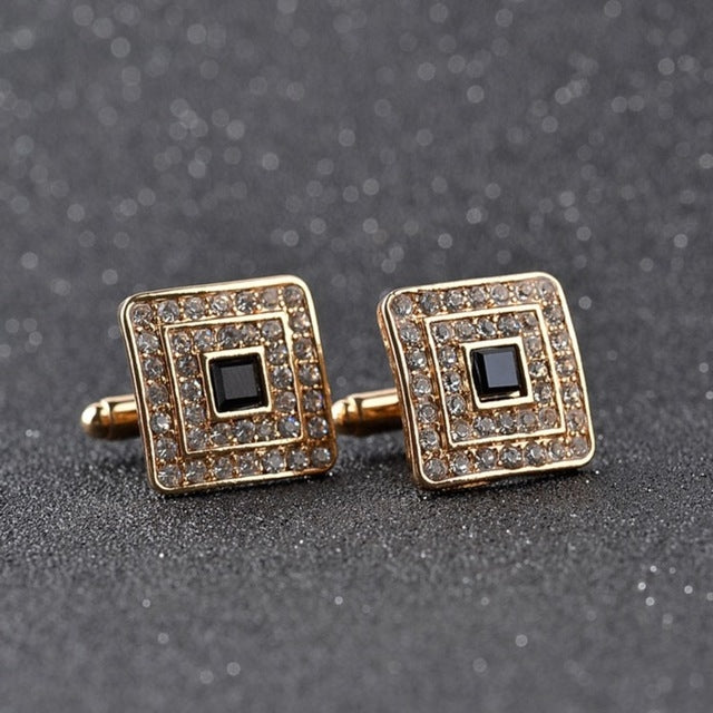 Klassische Luxus Strass Kristall Quadratische Individuelle Emaille Herren Manschettenknöpfe Französische Hemdmanschetten Hochzeit, Hell Gelbgold Farbe, Silber Beschichtet