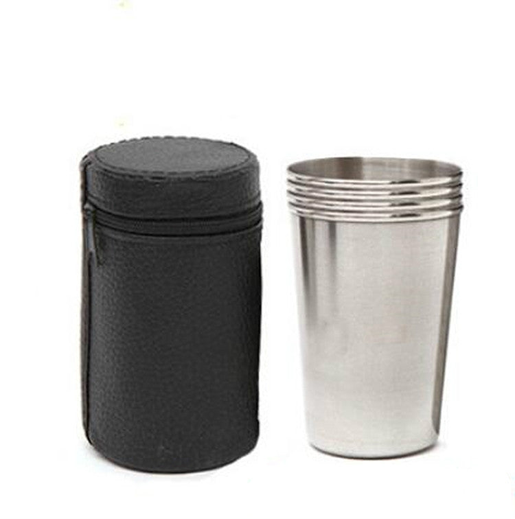 2 Sets Outdoor Mini Edelstahl Kleines Weinglas Wander Camping Reise Tragbarer Trinkbecher Set mit Lederetui, Klein 30ml Reise Tragbarer Trinkbecher