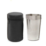 2 Sets Outdoor Mini Edelstahl Kleines Weinglas Wander Camping Reise Tragbarer Trinkbecher Set mit Lederetui, Klein 30ml Reise Tragbarer Trinkbecher