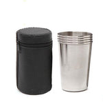 2 Sets Outdoor Mini Edelstahl Kleines Weinglas Wander Camping Reise Tragbarer Trinkbecher Set mit Lederetui, Klein 30ml Reise Tragbarer Trinkbecher