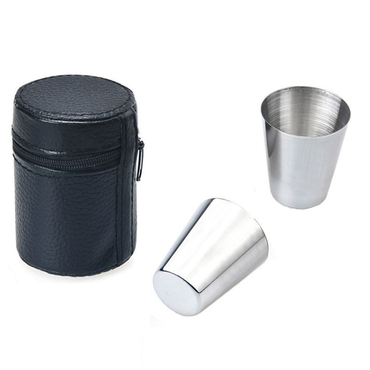2 Sets Outdoor Mini Edelstahl Kleines Weinglas Wander Camping Reise Tragbarer Trinkbecher Set mit Lederetui, Klein 30ml Reise Tragbarer Trinkbecher
