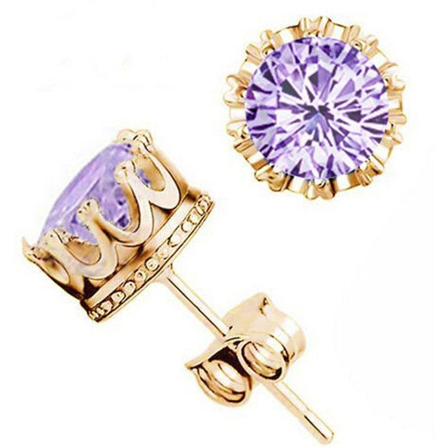 Damen Kronen Ohrringe Kristall Schmuck Doppelstecker Ohrringe, Gold + Weiß, Gold + Lila, Silber + Weiß, Silber + Lila