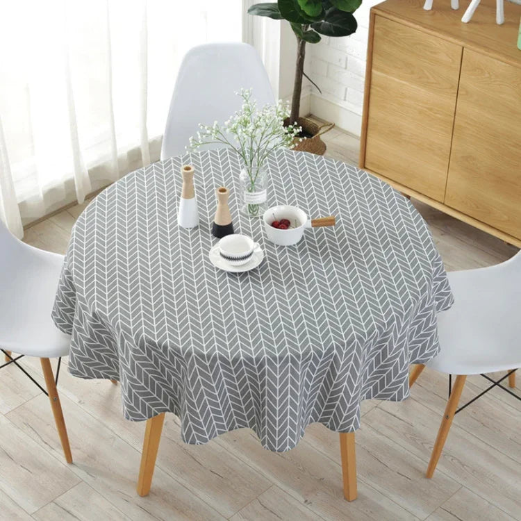 Runde Tischdecke aus Polyester-Baumwolle, staubdichte Tischdecke aus Baumwolle und Leinen mit Aufdruck, 100 cm, 120 cm, 150 cm