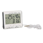 LCD-Digital-Thermometer-Hygrometer mit Feuchtigkeitsmesser und kabelgebundenem Temperatursensor mit externem Fühler Weiß, LCD-Digital-Thermometer