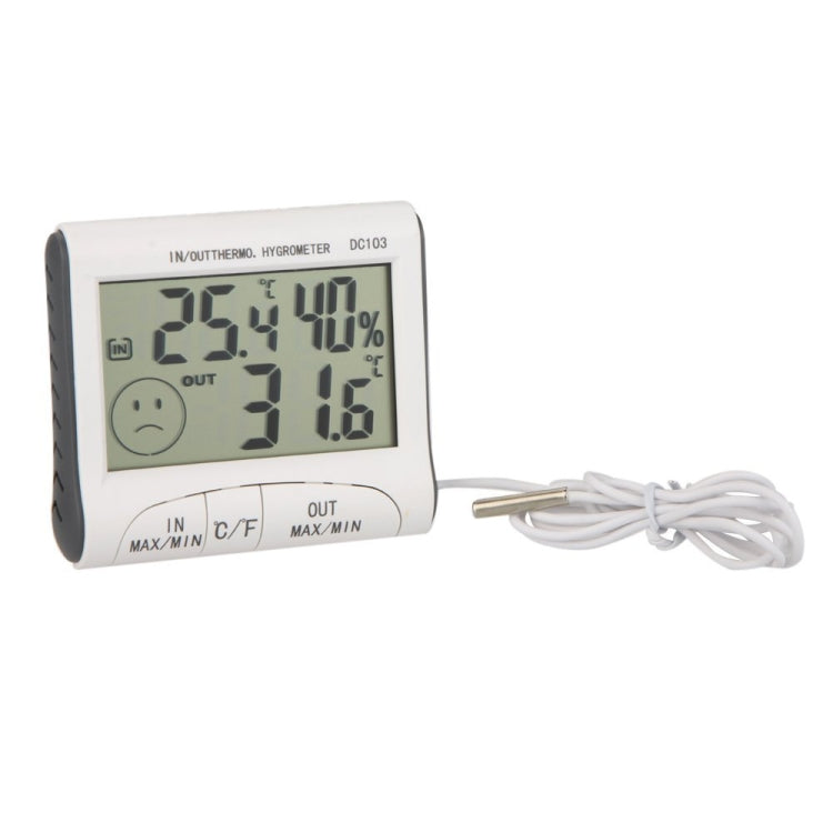 LCD-Digital-Thermometer-Hygrometer mit Feuchtigkeitsmesser und kabelgebundenem Temperatursensor mit externem Fühler Weiß, LCD-Digital-Thermometer
