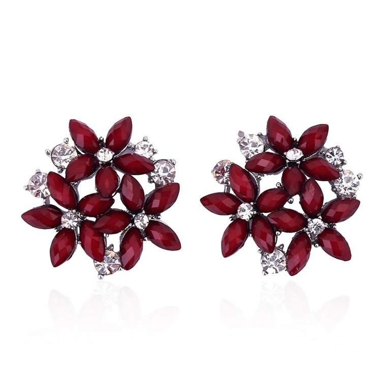 Modische Zirkon Strass 3-Blumen Ohrstecker für Damen Schmuck, Rot, Schwarz